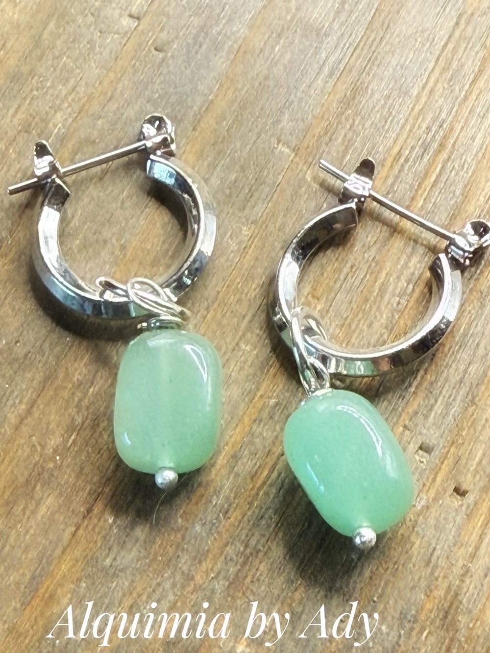 Silver Hoops with Mint Green Aventurine Drops